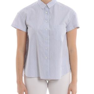 Aspesi striped button front short sleeve draped back cotton shirt size 40(USA-8)